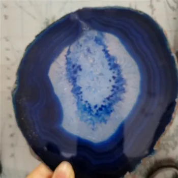 Larrge agate Geode piatră prețioasă coaster Agat albastru Felie+stenturi 120-140MM vindecare cuarț pietre si cristale ornament pentru decor cadou