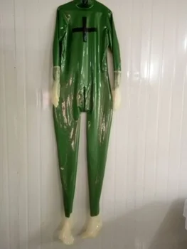 Latex de Cauciuc Unisex Catsuit Moda Mănuși Picioare de Metal verde, Marimea XS-XXL