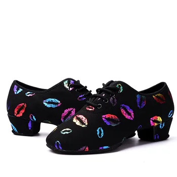 Latine Dans Pantofi Pentru Femei Copii Scăzut cu Toc mediu colorat Buzele Oxford Pânză Ballroom Salsa Dans Pantofi de Jazz Adidasi Fete