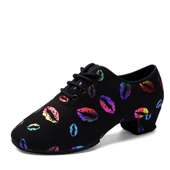 Latine Dans Pantofi Pentru Femei Copii Scăzut cu Toc mediu colorat Buzele Oxford Pânză Ballroom Salsa Dans Pantofi de Jazz Adidasi Fete