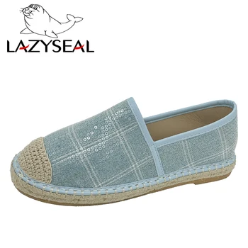 LazySeal Primăvară Apartamente Femei Loafer In Runda Toe Bling Paiete Aer Ochiurilor De Plasă Confortabil Cânepă Femei Pantofi Slip Pe Zapato Mujer