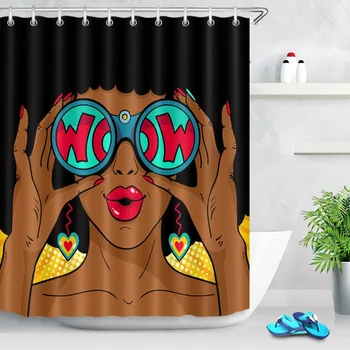 LB Sexy Femeie Afro-Americani Perdele de Duș Baie Cortina Pop Art, Retro Stil de benzi Desenate Material rezistent la apa Pentru Baie Decor