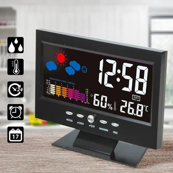 LCD de Interior Digital Termometru Higrometru Ceas Deșteptător Calendar, Stație Meteo Ceas de Birou Temperatură Umiditate Metru Barometru