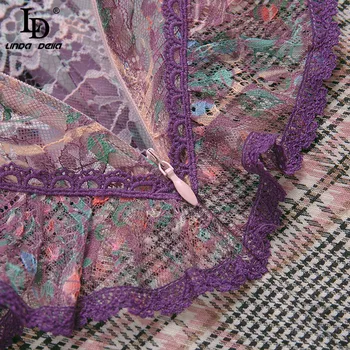 LD LINDA DELLA Iarna Femei Elegante Tweed în Carouri Rochie Mini 2020 Toamna de sex Feminin Elegant cu maneca Lunga Print Vintage Rochie de Petrecere
