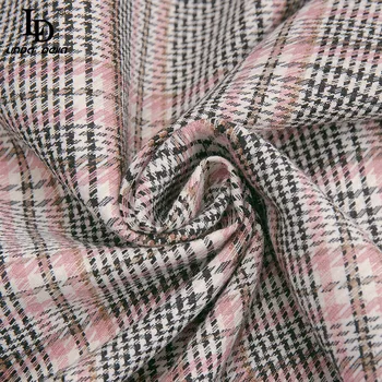 LD LINDA DELLA Iarna Femei Elegante Tweed în Carouri Rochie Mini 2020 Toamna de sex Feminin Elegant cu maneca Lunga Print Vintage Rochie de Petrecere