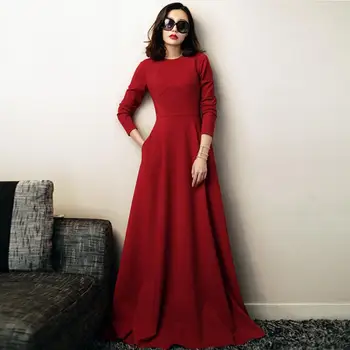Leagăn mare rochie de Primavara-Toamna Celebritate Temperament Roșu Bordeaux Super Mult Solidă Slim Rochie cu Maneci Lungi de Mari Dimensiuni Rochie F1135