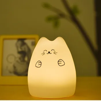 LED 7 Culori Pisica USB Reîncărcabilă Senzor Tactil Copii Lumina de Noapte din Silicon Moale de Desene animate pentru Copii Pepinieră Dormitor Lampa