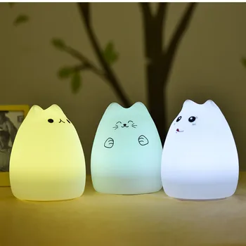 LED 7 Culori Pisica USB Reîncărcabilă Senzor Tactil Copii Lumina de Noapte din Silicon Moale de Desene animate pentru Copii Pepinieră Dormitor Lampa