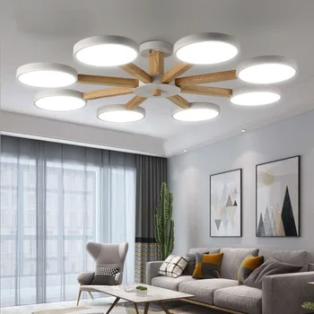 LED Candelabru Tavan Pentru Camera de zi Moderne, Lustre Dormitor din Lemn de Iluminat Simple Montate la Suprafață Candelabre