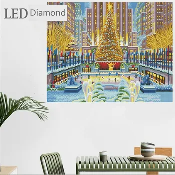 LED Diamond Tablou Plin de Diamant Pătrat Magic Diamant cu Lumina Pictura Pictura Decorativa Pictura pe Perete Peisaj Oraș