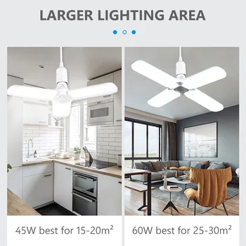 LED Lampă de Plafon Pliabil Fan Blade 30/45/60W E27 Bec Led-uri Creative, Unghi de Prindere Reglabil Led-uri Bec pentru Casa Garaj Iluminat