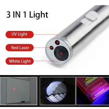 LED Mini Lanterna XPE/UV/Res Laser 3in1 Portabil cu Lanterna în aer liber rezistent la apa Baterie Built-in USB Reîncărcabilă Camping Lumina
