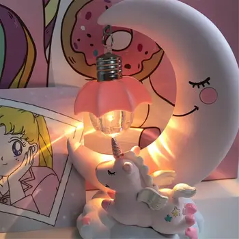 LED Noapte cu Lună Lumina Unicorn Rășină Desene animate Luminaria Lumina Dormitor Decor Acasă Copii Ziua de nastere Cadou