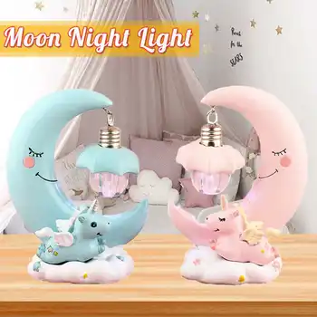 LED Noapte cu Lună Lumina Unicorn Rășină Desene animate Luminaria Lumina Dormitor Decor Acasă Copii Ziua de nastere Cadou