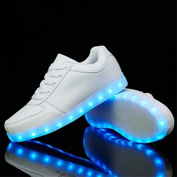 LED Pantofi de Încărcare USB Luminos Femei Pantofi Casual Stralucitoare Încălțăminte Unisex Iubitorii de Lumină Pantofi Dantela-Up Feminin Apartamente Alb Negru