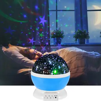 LED-Proiector de Stele, Luna Lumina de Noapte Cer Rotație Baterii Lampa Veioza Pentru copii Copii Dormitor Copil Pepinieră Cadouri