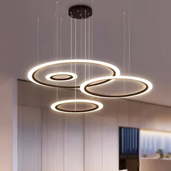 LED-uri moderne Candelabru Pentru Camera de zi Dormitor Restaurant de iluminat Negru Inele de Agățat Lampă Acasă Luciu Cu Iluminat de la Distanță