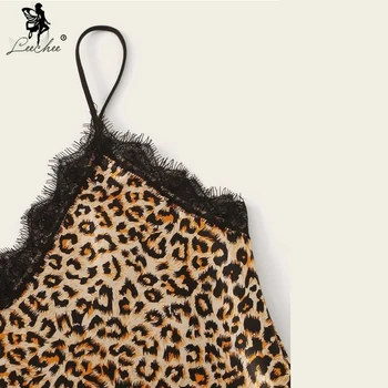 LEECHEE Femei Sexy Lingeries Confortabil Set de cămașă de noapte V-Gât Lace Pijamale Pentru Femei Leopard Împărțit Pijamalele Respirabil Pijamas