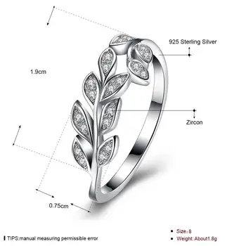 LEKANI Argint 925 5A+ zircon Nunta de sex Feminin Inele pentru Femei Geometrice Simple Frunze Ring Sterling Argint Bijuterii
