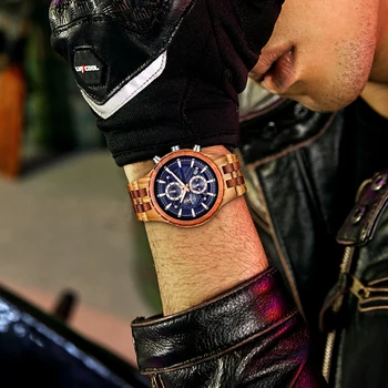Lemn Bărbați Ceas de Moda Casual Elegant din Lemn Cronograf Cuarț Ceasuri Sport în aer liber, Ceas Militar Cadou Pentru Om