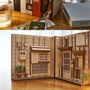 Lemn de Carte Nook Insertii de Artă Bookends DIY Raft Decor Stand Decor în Stil Japonez Acasă Decorare Model Kit de Construcție