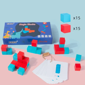 Lemn de Constructii Blocuri Cub de Jucării Gândire Spațială Colorat Educative pentru Copii, Spațiu de Gândire Creativă Dezvoltarea Inteligenței