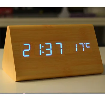 Lemn LED-uri Ceasuri,din Lemn Ceas cu Alarmă Calendar Termometru Pentru Cadou,Sunete de Control Digital Clock & Despertador