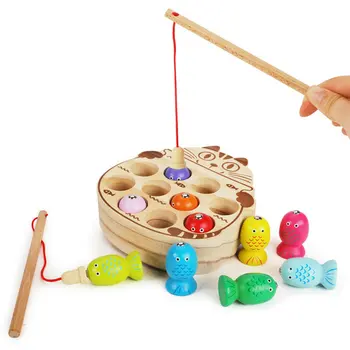 Lemn magnet de pescuit Pisica / broasca model clasic de jucărie pentru copii joc de Pescuit de Învățământ Montessori pește de jucării pentru copii din lemn de jucarie cadou