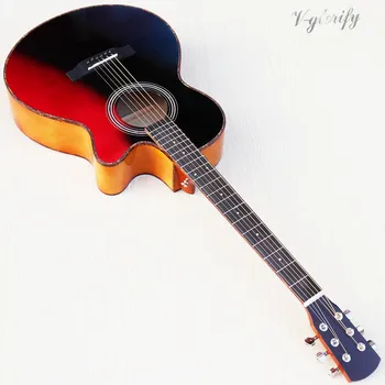 Lemn masiv de molid, chitară electro-acustică 40 inch curcubeu chitara cutway design lucios cu 6 corzi chitara folk new sosire