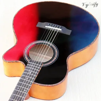 Lemn masiv de molid, chitară electro-acustică 40 inch curcubeu chitara cutway design lucios cu 6 corzi chitara folk new sosire