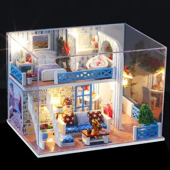 Lemn Miniaturas casă de Păpuși de BRICOLAJ Mobilier Casa Papusa in Miniatura 3D Jucarii Model Kituri de constructie Jucarii Copii, Cadouri de Ziua de nastere Amuzant