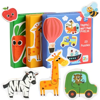 Lemn Montessori Jucării Puzzle de Potrivire Jocuri de Învățare Timpurie Card de Puzzle pentru Copii Copii de Învățământ Baiat Cadou