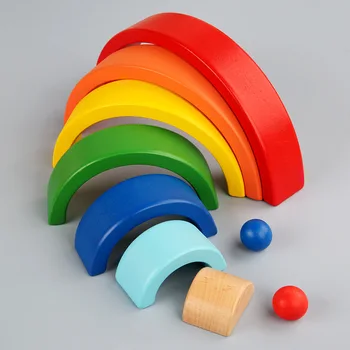 Lemn Șapte Culori Curcubeu Construiesc Blocuri Montessori de Educație Timpurie Curcubeu Jengle Arcuite Bloc Copil Jucărie de Învățământ