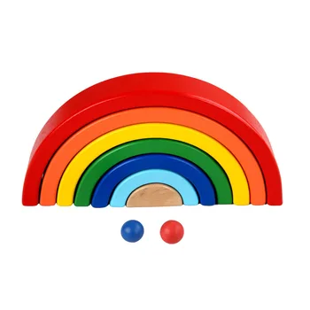Lemn Șapte Culori Curcubeu Construiesc Blocuri Montessori de Educație Timpurie Curcubeu Jengle Arcuite Bloc Copil Jucărie de Învățământ