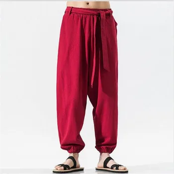 Lenjerie de pat din bumbac pentru Bărbați Pantaloni Lungi Casual Vrac Solid Pantaloni Largi Picior 9 Culoare Bretele Pantaloni Cu Buzunare Mari Dimensiuni 6XL 7XL