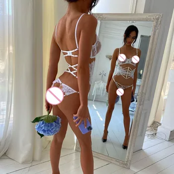 Lenjerie erotica 2021 Femei Plus Dimensiune Alb de Dantelă Adânc V-gât Transparent Set de Lenjerie Femei Lenjerie Sexy Body Corset Porno