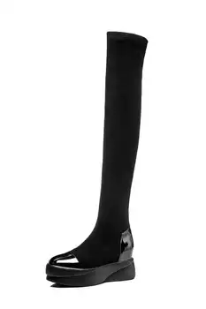 Lenkisen rotund deget de la picior toc jos platformă solidă de vacă din piele stretch coapsei cizme inalte pentru femei de moda de over -- genunchi cizme L08