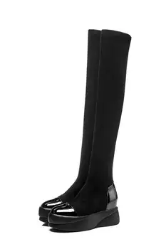 Lenkisen rotund deget de la picior toc jos platformă solidă de vacă din piele stretch coapsei cizme inalte pentru femei de moda de over -- genunchi cizme L08