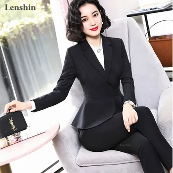 Lenshin Formale Moale de culoare Gri, Pantaloni pentru Femei, Uzura de Muncă de Birou Doamnă de Afaceri Stil de Sacou cu Pantaloni