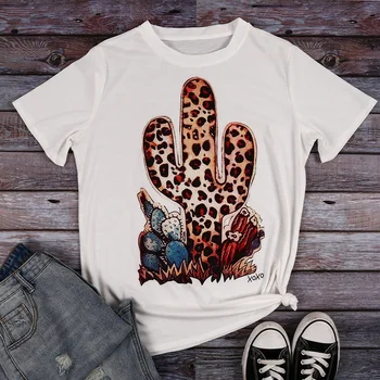 Leopard Cactus Imprimare Tricou Femei Alb T-shirt 2019 Topuri Tee de Moda cu Maneci Scurte Tee Camasi Femei, Haine Camiseta Mujer Tees