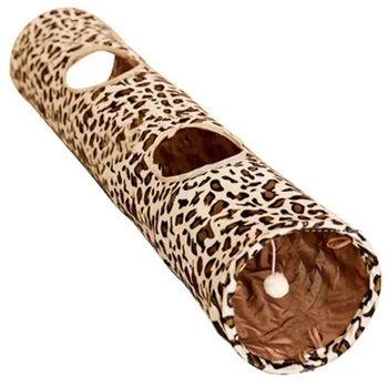 Leopard de Imprimare Pisica Tunel Privire Gaura Scurt de Pluș Portabil Pliabil Moale Jucării Pisoi cu Cununi Minge Pufoasă Durabil