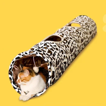 Leopard de Imprimare Pisica Tunel Privire Gaura Scurt de Pluș Portabil Pliabil Moale Jucării Pisoi cu Cununi Minge Pufoasă Durabil