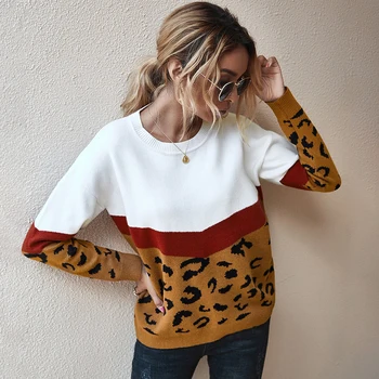 Leopard de Imprimare Pulover Femei Pulover 2020 Moda Toamna Iarna Cald Maneca Lunga Îmbrăcăminte exterioară Topuri Casual T-shirt Pulover Feminin
