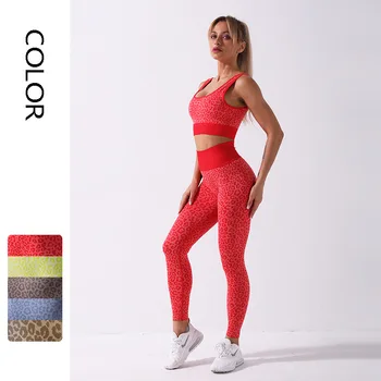 Leopard Imprimate Yoga Seturi de Femei fără Sudură de Antrenament, Seturi de 2 Buc Set Femeile de Fitness și Sutien fără Sudură Jambiere pentru Femei Active Wear