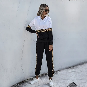 Leopard Mozaic Hanorace Set Femei Toamna Iarna Full Lungime Pantaloni Trening Seturi Pentru Femei 2020 Nou Casual 2 Seturi de piese