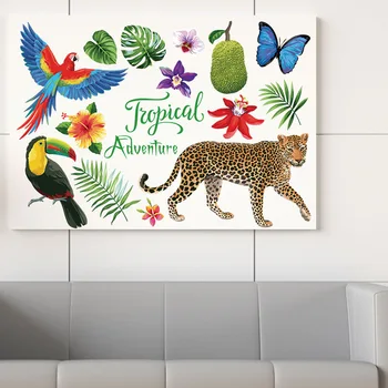 Leopard Papagal Fluture Frunze De Plante De Perete Autocolant Pentru Decorarea Acasă Desene Animate Opera De Artă Murală Diy Camera Copii Dormitoare Decalcomanii De Perete