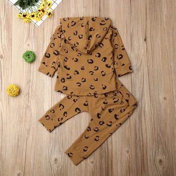 Leopard Pentru Sugari Baby Girl Haine Seturi Maneca Lunga Pulover Cu Glugă Topuri+Jambiere Pantaloni Costume De Trening