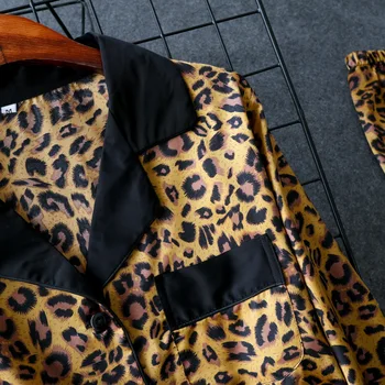 Leopard Pijamale Femei Dungi De Satin Seturi De Pijamale 2019 Nouă Primăvară Cu Maneci Lungi 2 Buc Costum Casual, De Mătase, Îmbrăcăminte Acasă Sleepwear