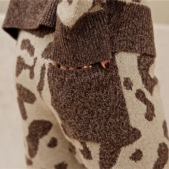 Liber Leopard Tricotate Costum Din Două Piese Femei Casual, O-Neck Pulover Topuri + Tricot Pantaloni Harem Cafea Streetwear Trening De Sex Feminin