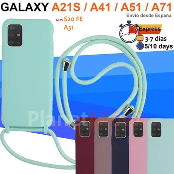 Lichid Cordon de silicon moale caz pentru Samsung Galaxy A21S A31 A41 A51 A71 S20 FE cu curea coarda pandantiv